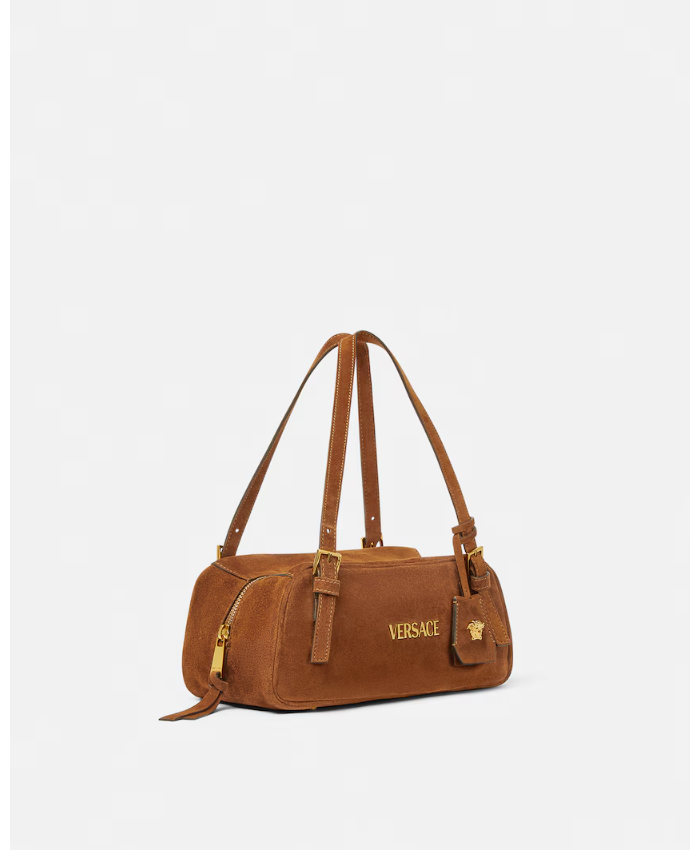 Versace Tag Suede Bowling Bag