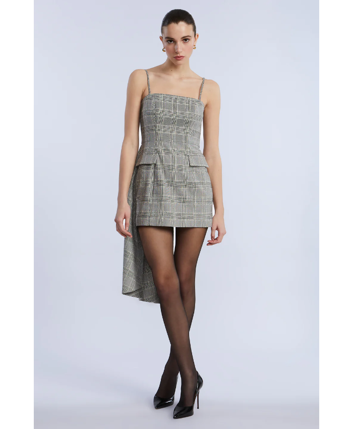 Glen Plaid Dress With Drape