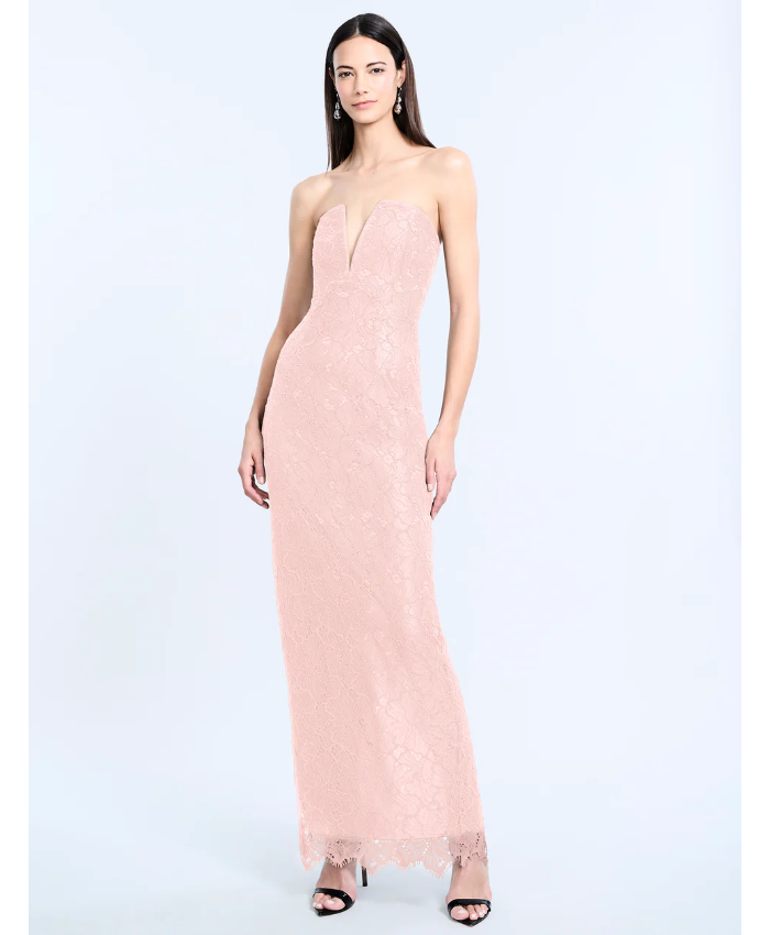 Lace Strapless V Neckline Gown