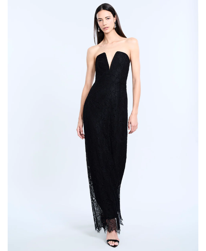 Lace Strapless V Neckline Gown