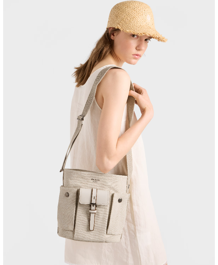 Prada Route mini canvas and leather bucket bag