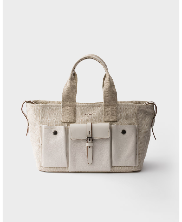 Prada Route Large Canvas And Leather Tote Bag