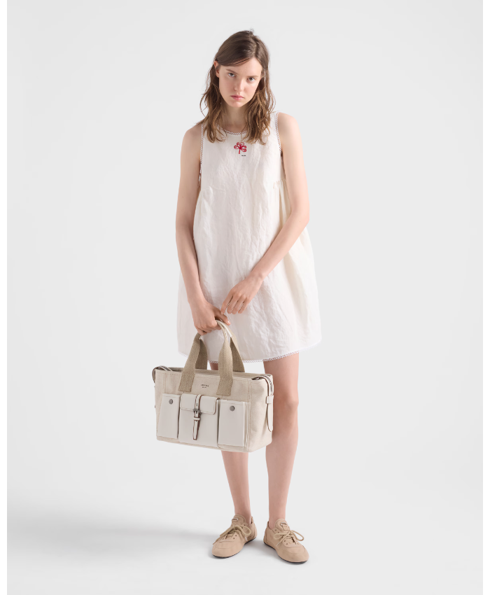 Prada Route Large Canvas And Leather Tote Bag