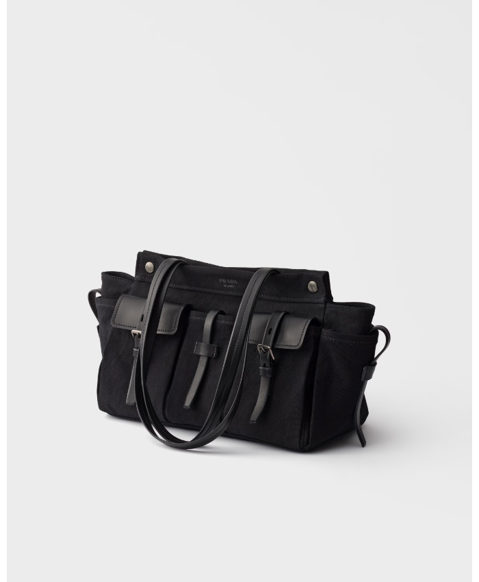 Prada Route large canvas and leather tote bag