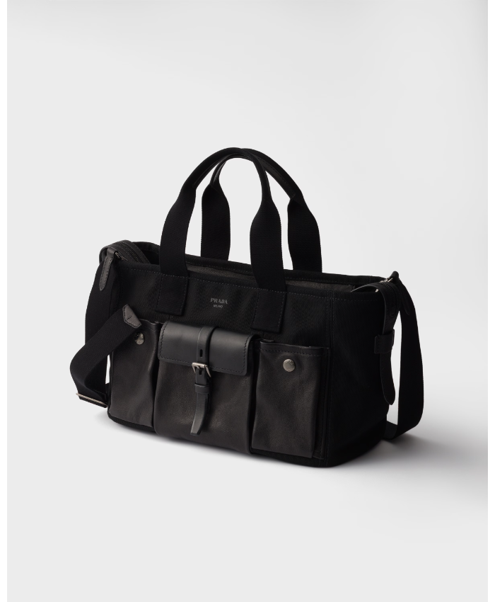 Prada Route large canvas and leather tote bag