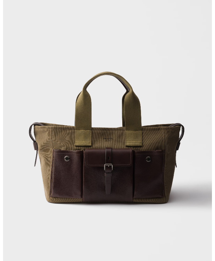 Prada Route Large Canvas And Leather Tote Bag