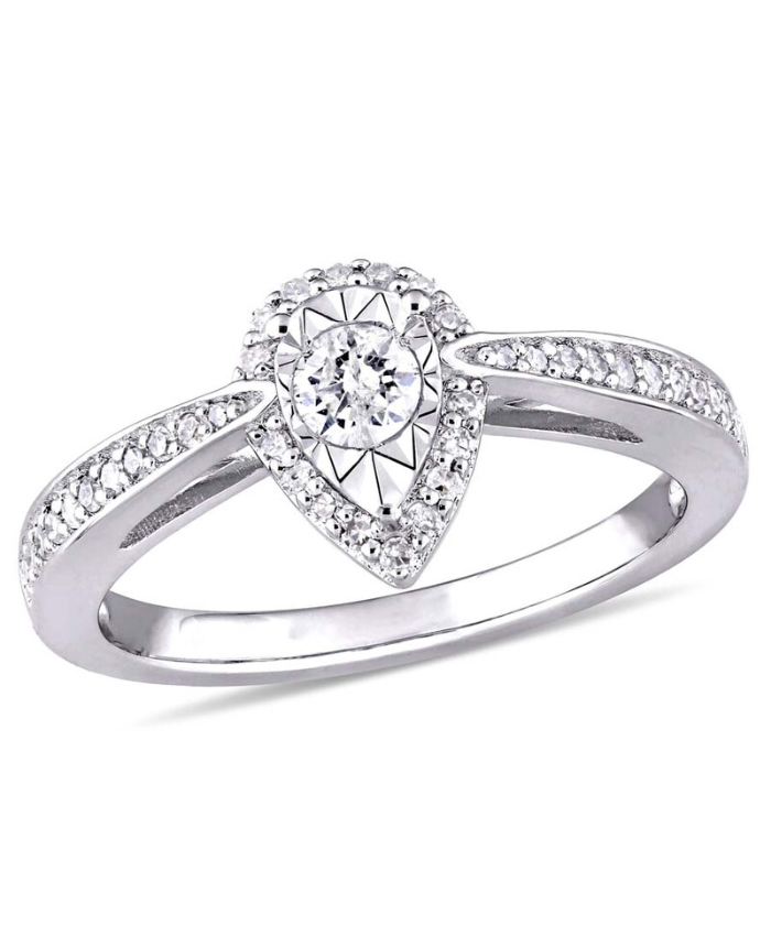 Amour 1/3 CT TW Diamond Teardrop Halo Ring In Sterling Silver