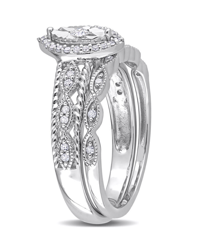 1/5 CT TW Diamond Oval Halo Bridal Ring Set In Sterling Silver, Size 5