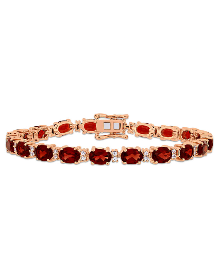 Amour 19 5/8 CT TGW Garnet and White Sapphire Tennis Bracelet In Rose Plated Sterling Silver