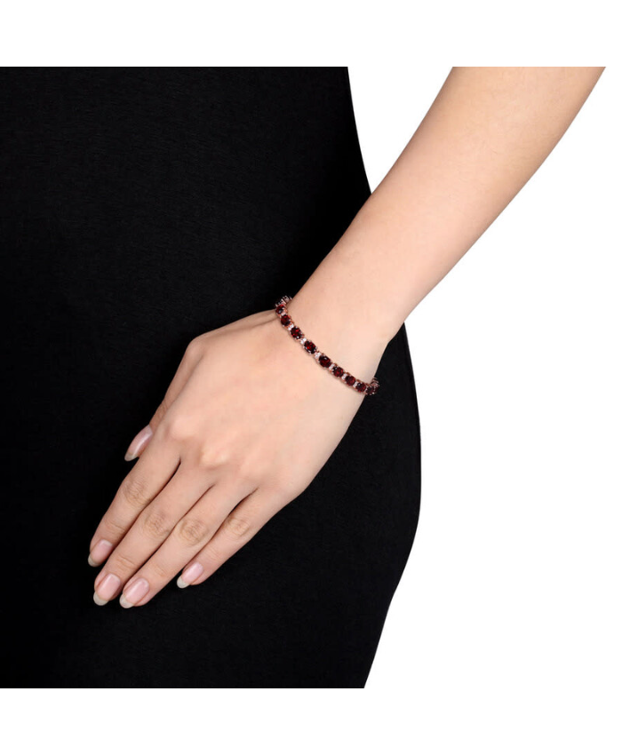 Amour 19 5/8 CT TGW Garnet and White Sapphire Tennis Bracelet In Rose Plated Sterling Silver