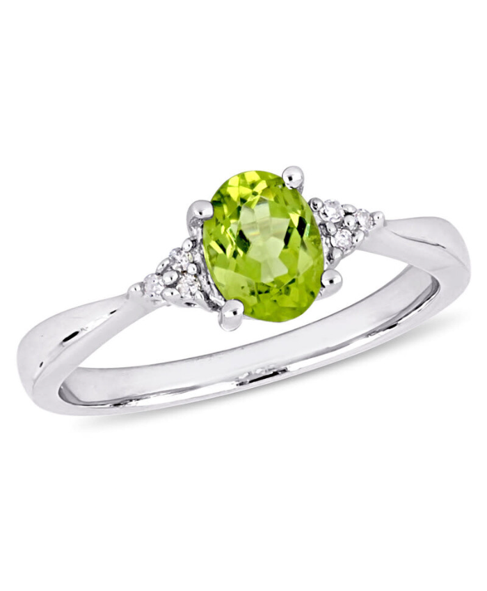 Amour Oval Cut Peridot and Diamond Ring In Sterling Silver