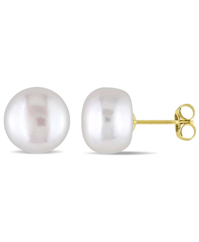 Amour 9 - 10 Mm Cultured Freshwater Pearl Stud Earrings In 10K Yellow Gold
