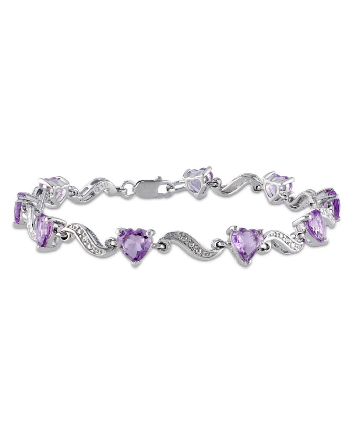 Amour 5 CT TGW Amethyst and Diamond Heart S-link Bracelet in Sterling Silver