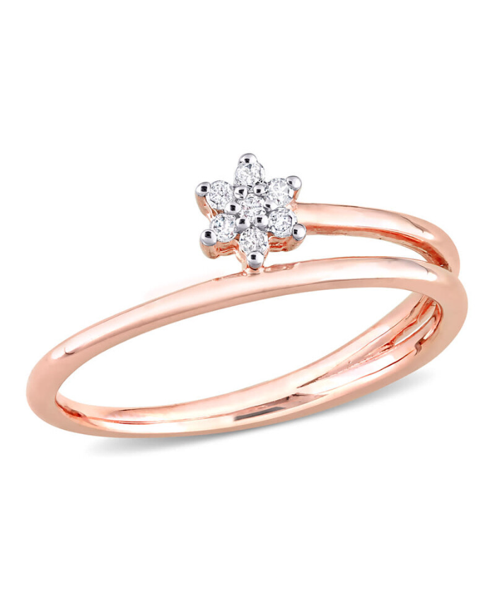 Amour Diamond Accent Floral Promise Ring In Rose Plated Sterling Silver