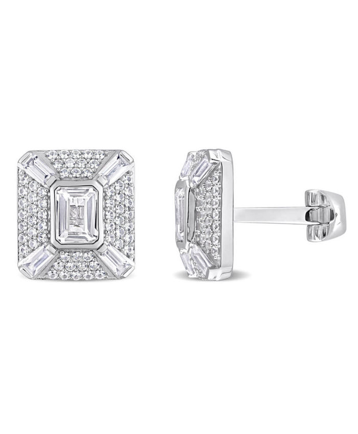 Amour 5-3/4CT TGW Octagon Baguette and Round-cut Created White Sapphire Cufflinks In Sterling Silver