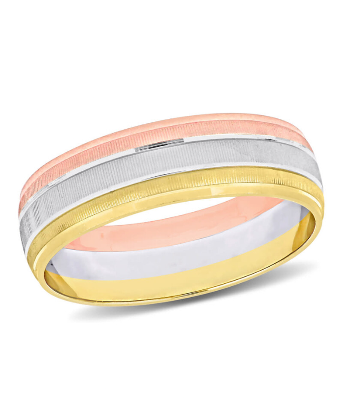 Amour Men's 6mm Brushed Finish Wedding Band In 14K 3-Tone Rose, White, and Yellow Gold