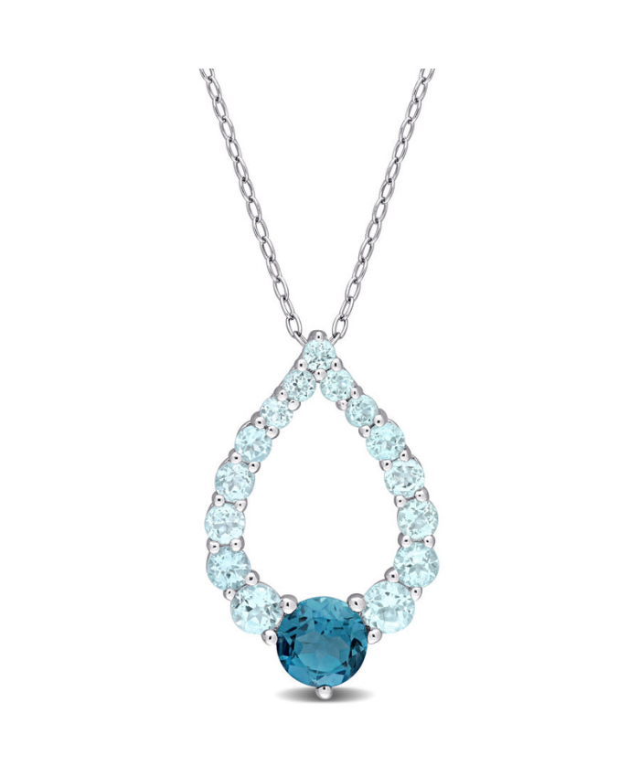 Amour 2 3/4 CT TGW London Blue Topaz and Sky Blue Topaz Graduated Open Teardrop Pendant with Chain In Sterling Silver