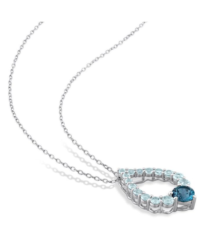 Amour 2 3/4 CT TGW London Blue Topaz And Sky Blue Topaz Graduated Open Teardrop Pendant With Chain In Sterling Silver