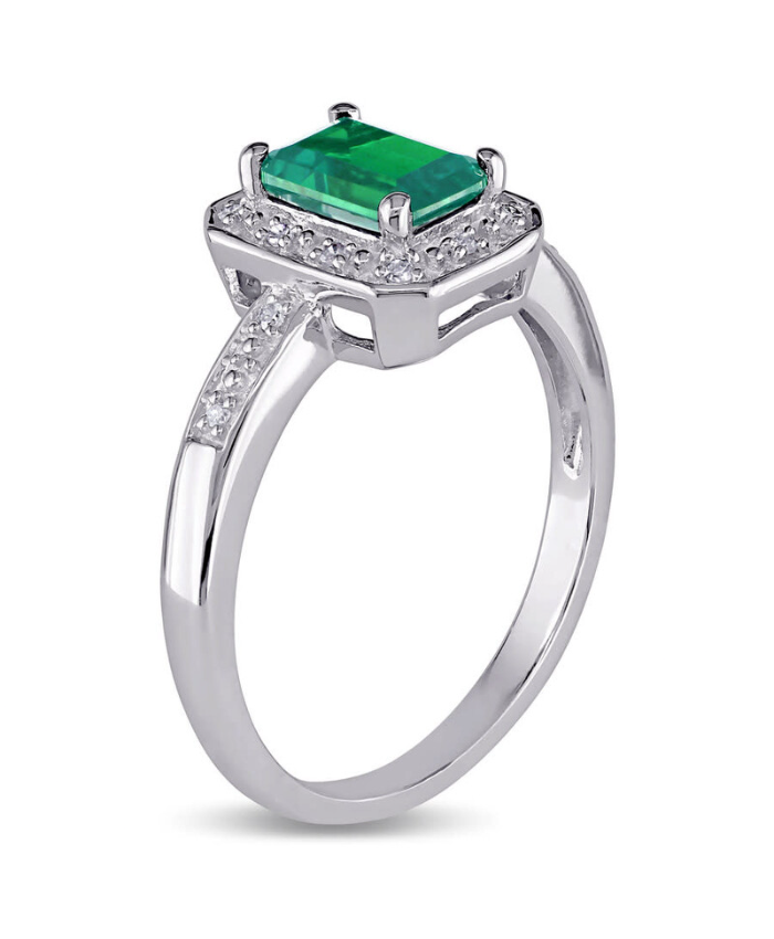 Amour Emerald Cut Created Emerald and Diamond Accent Ring In Sterling Silver