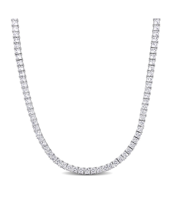 Amour 44 CT TGW Square Created White Sapphire Men's Tennis Necklace in Sterling Silver