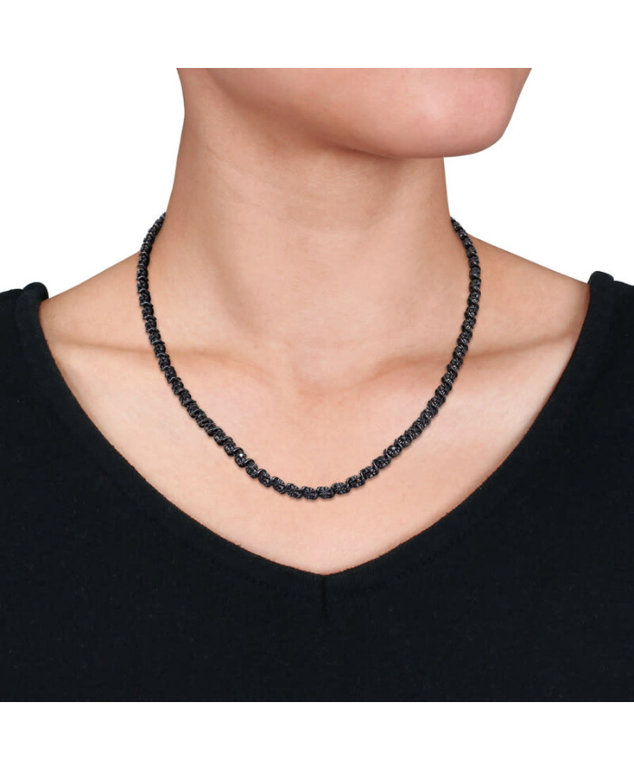Amour 1/2 CT TW Black Diamond Tennis Necklace In Sterling Silver with Black Rhodium