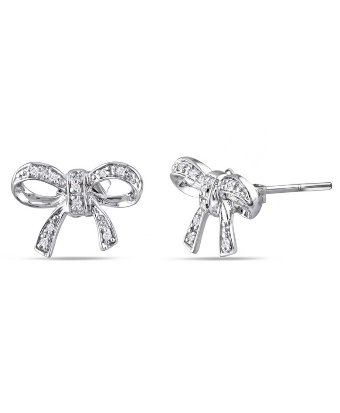 Amour Diamond Bow Stud Earrings In Sterling Silver