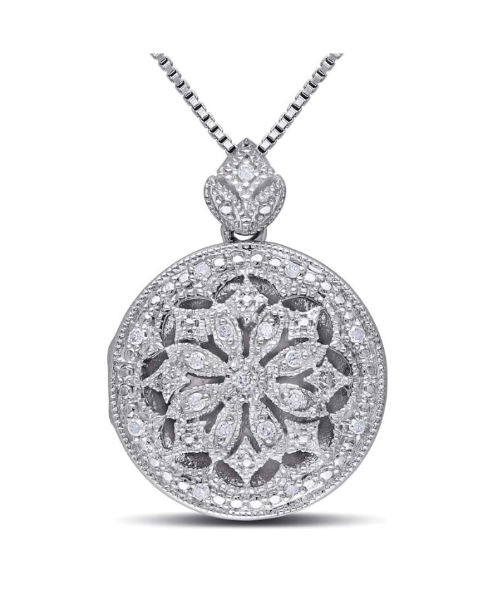 Amour 1/10 CT TW Diamond Floral Vintage Locket Pendant With Chain In Sterling Silve