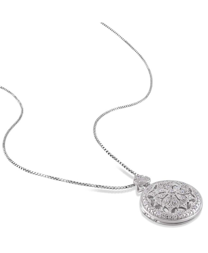 Amour 1/10 CT TW Diamond Floral Vintage Locket Pendant with Chain In Sterling Silve