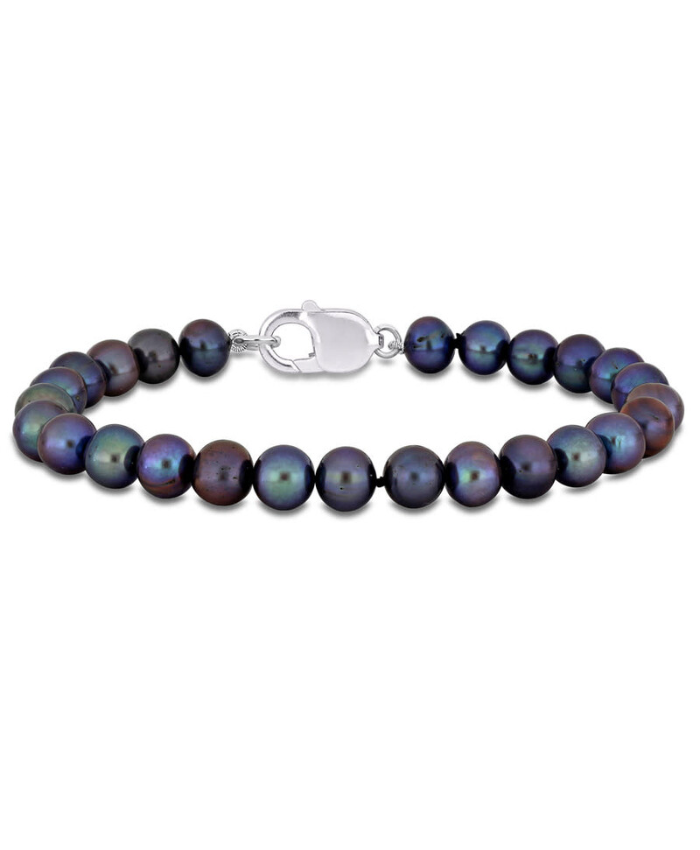 Amour 8-8.5mm Men's Black Freshwater Cultured Pearl String Bracelet in Sterling Silver- 9 In.