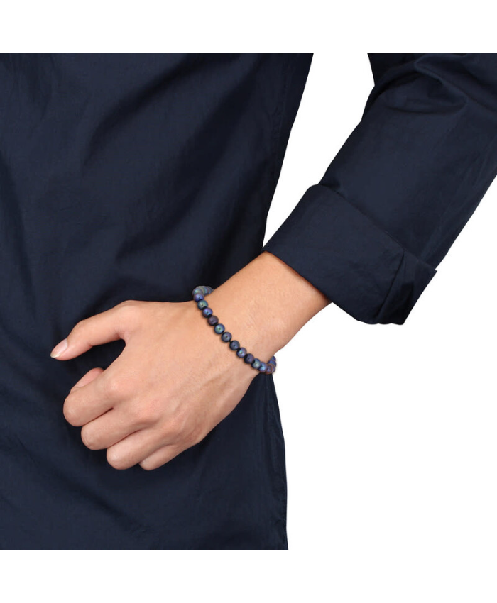 Amour 8-8.5mm Men's Black Freshwater Cultured Pearl String Bracelet in Sterling Silver- 9 In.
