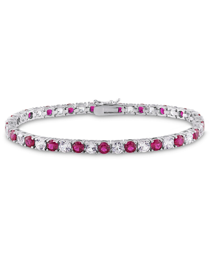 Amour 14 1/2 CT TGW Created Ruby and Created White Sapphire Bracelet In Sterling Silver