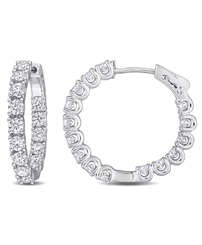 Amour 3 CT DEW Created Moissanite Inside-outside Hinged Hoop Earrings In Sterling Silver