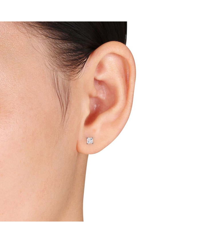 1/2 CT TW Princess Cut Diamond Stud Earrings In 14K White Gold