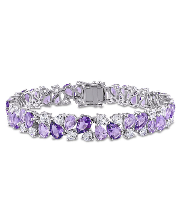 Amour 27 1/6 CT TGW Rose De France Amethyst and Created White Sapphire Vintage Bracelet In Sterling Silver