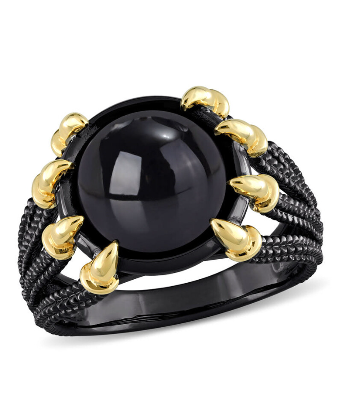 Amour 6 CT TGW Black Agate Fashion Ring Yellow Silver Black Rhodium Plated