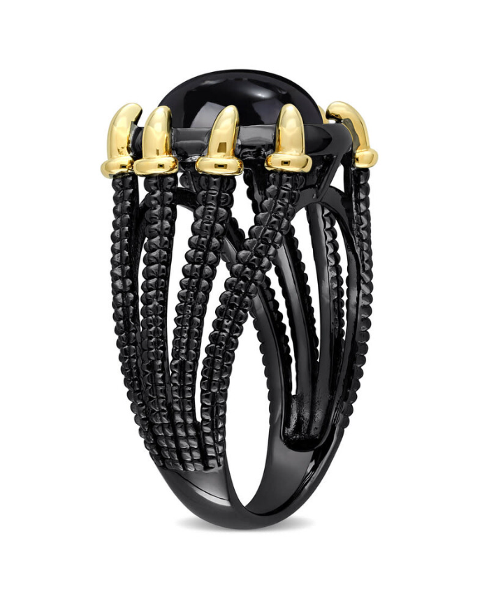 Amour 6 CT TGW Black Agate Fashion Ring Yellow Silver Black Rhodium Plated