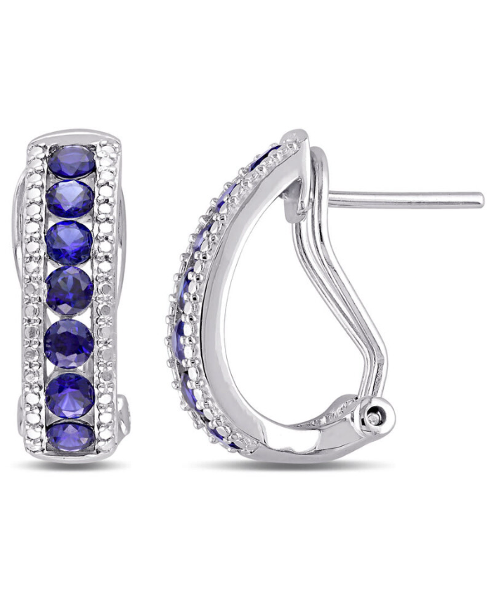 Amour Channel Set Created Blue Sapphire Earrings In Sterling Silver