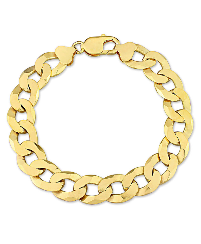Amour 12.5mm Flat Curb Chain Bracelet In Yellow Plated Sterling Silver, 9 In