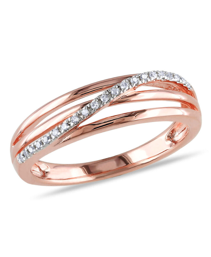 Amour Diamond Crossover Ring In Pink Plated Sterling Silver