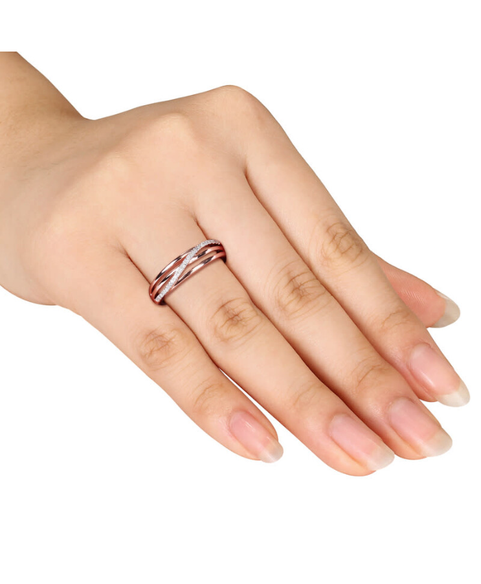 Amour Diamond Crossover Ring In Pink Plated Sterling Silver