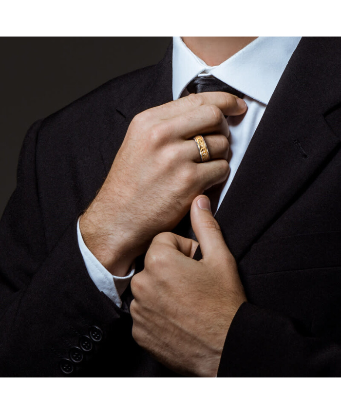 Amour Ribbed Design Men's Ring In Sterling Silver With Yellow Gold Plating