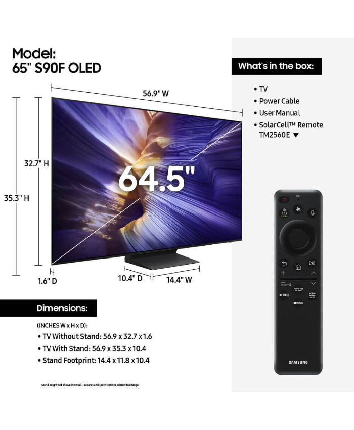 Samsung 65 Inch Class OLED 4K S90F Vision AI Smart TV (2025)