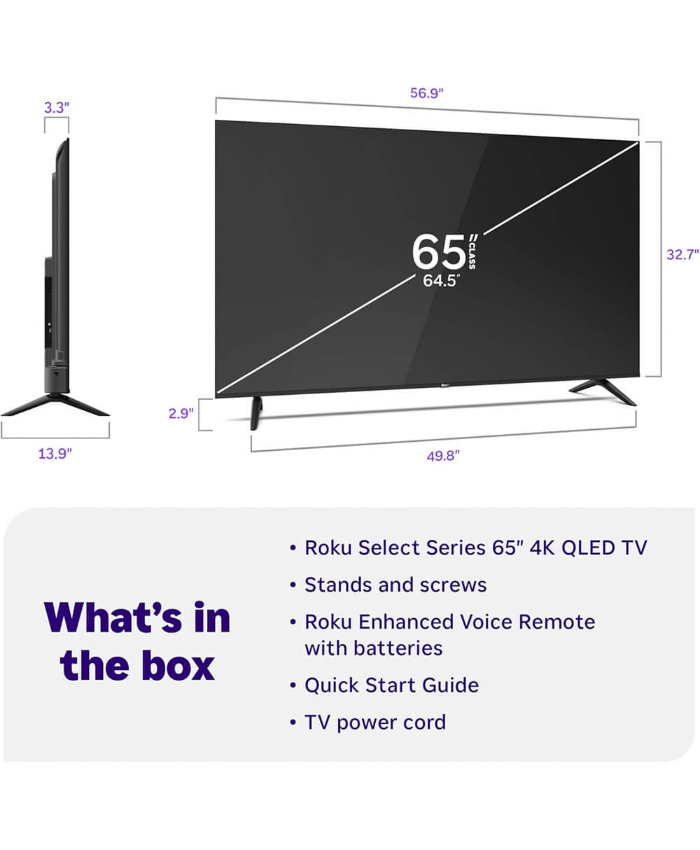 Roku 65 inch Class Select Series 4K QLED Smart TV