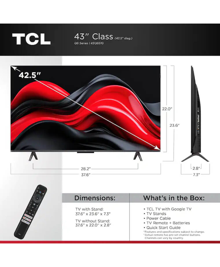 TCL 43 Inch Class Q6 Series QLED 4K UHD HDR Smart Google TV