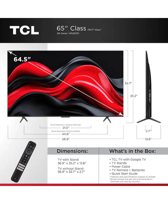  TCL 65 Inch Q6 Q-Class QLED 4K UHD HDR Smart Google TV