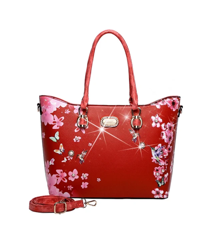 Brangio Italy Elegant Floral Hummingbird Tote Bag