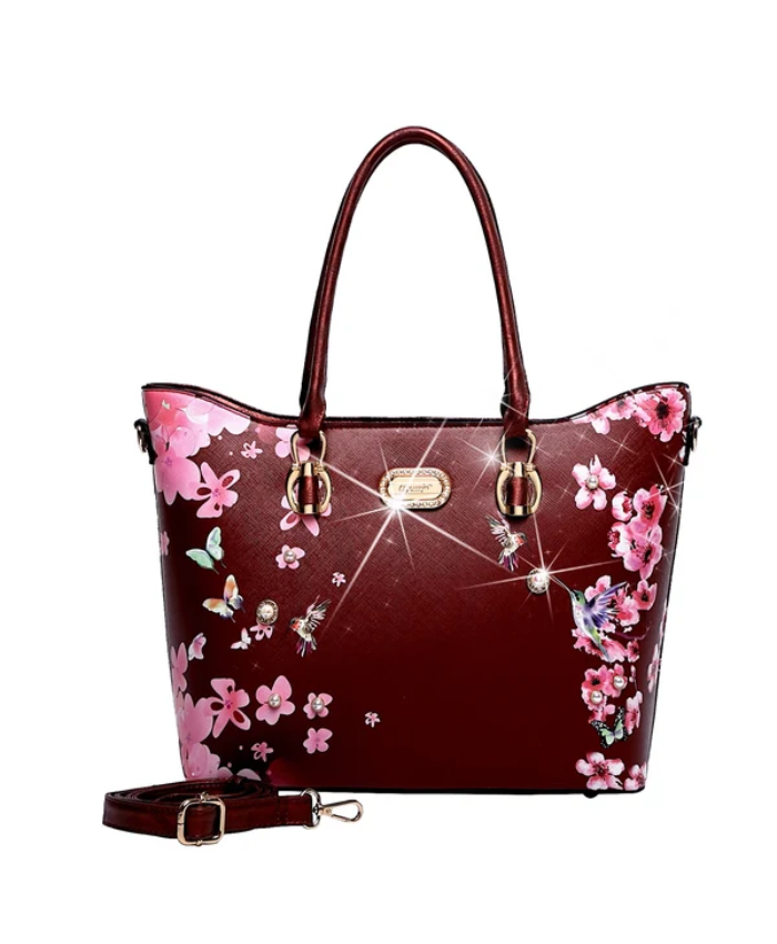 Brangio Italy Elegant Floral Hummingbird Tote Bag