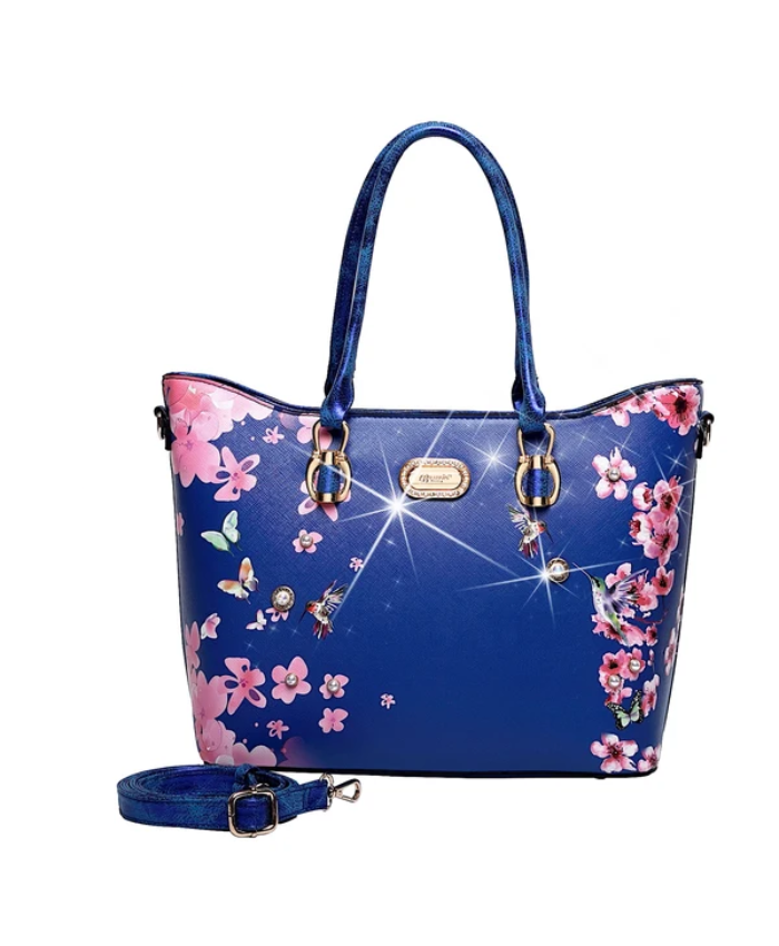 Brangio Italy Elegant Floral Hummingbird Tote Bag