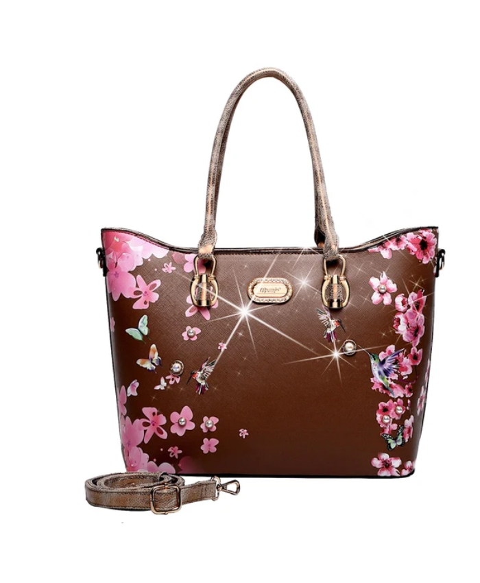 Brangio Italy Elegant Floral Hummingbird Tote Bag