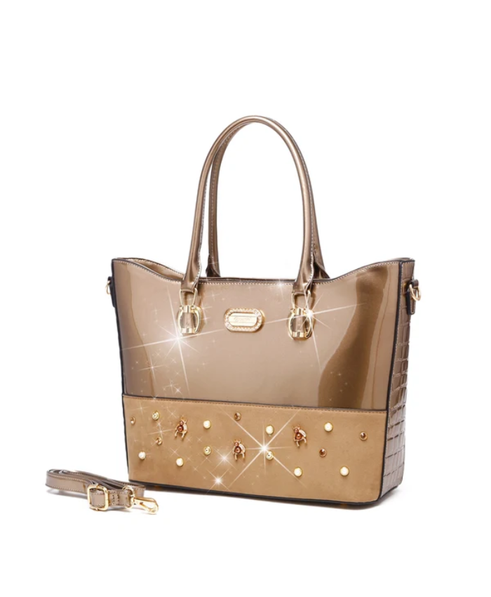 Brangio Italy Luxury Design Crystal &Pearl Accents Tote Bag